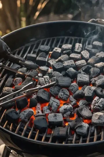 preparing charcoal for even heat cooking with evenly arranged charcoal briquettes